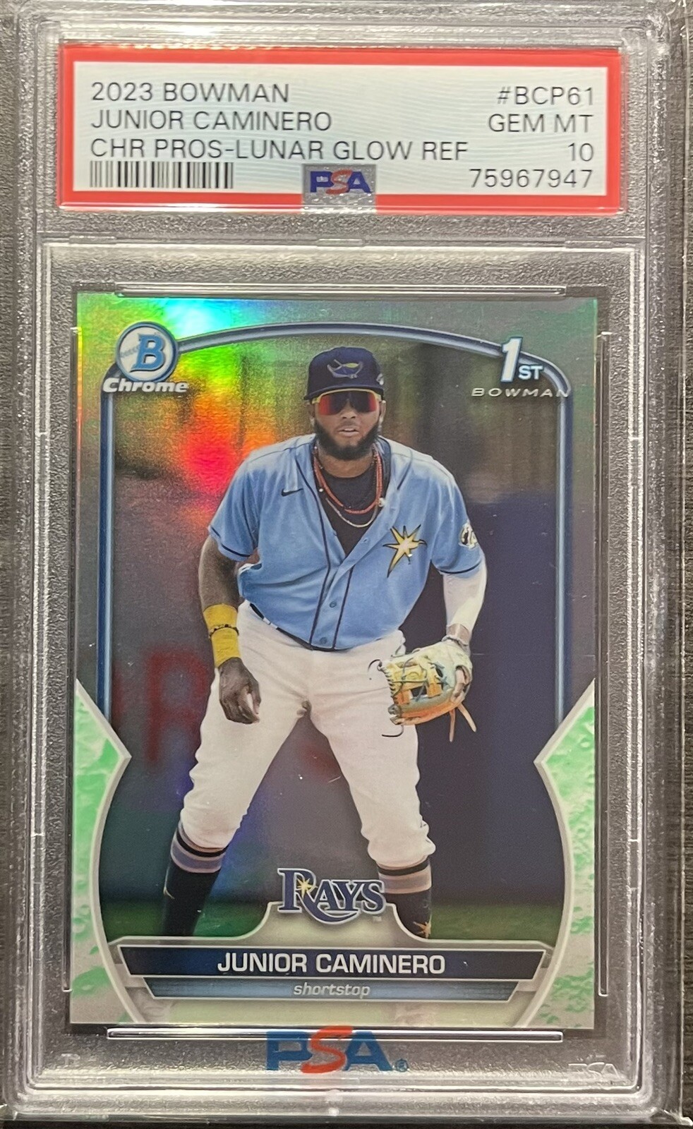 2023 Bowman Junior Caminero Chrome Lunar Glow Refractor 1st #BCP-61 PSA 10 Rays