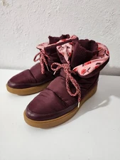 Kate Spade Cocoon Burgundy Ankle Winter Puffer Lace Up Snow Boots Women's Sz 8