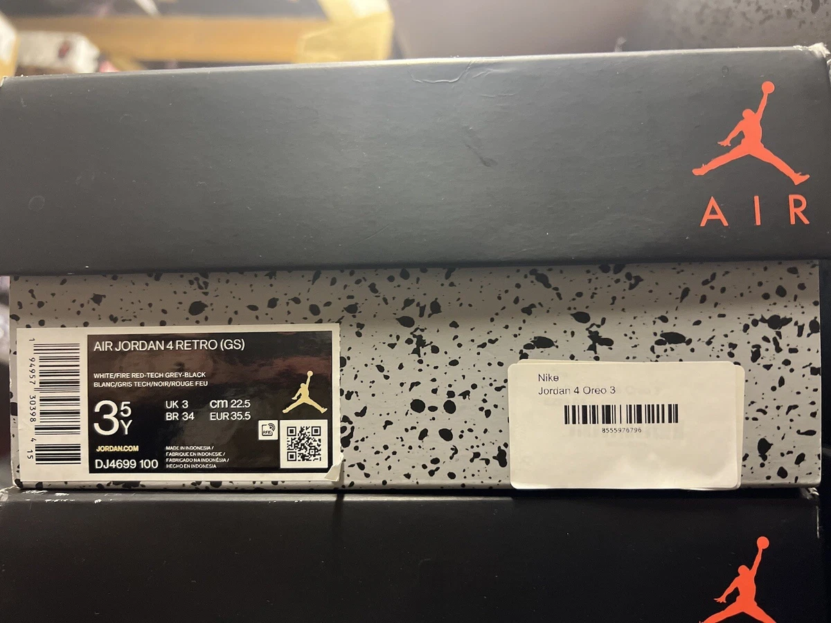 Taille UK 3 Jordan 4 r tro blanc Oreo 2021 flambant neuf avec bo te Deadstock