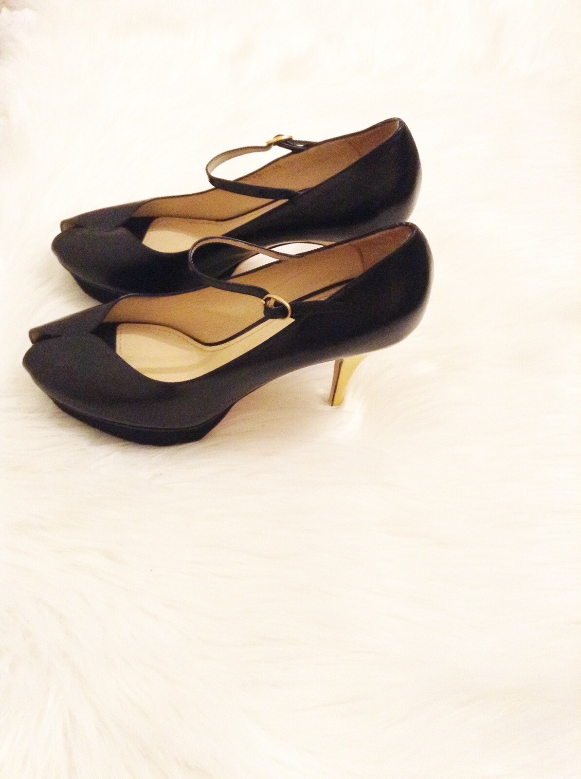 SAINT LAURENT Decolte YSL tacco 40 pelle nera giallo omaggio 105 Mary Jane punta aperta plateau