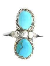 Vintage Handmade Casted Southwest Pure Sterling Silver Turquoise Cabochon Ring