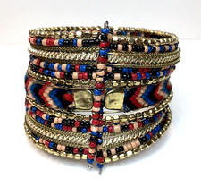 Colorful Boho Wide Cuff Bracelet Seed Bead  Woven Multi Strand Stacked