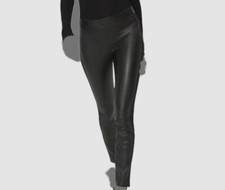  99 White House Black Market Women's Black Vegan Leather-Front Leggings Size 6