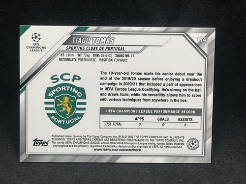 2021-22 Topps Chrome UEFA TIAGO TOMAS Rookie Red Orange Sporting CP RC SSP - Picture 2 of 2