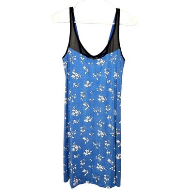Soma NEW Cool Nights Sleep Chemise w/ Shelf Bra Blue Floral w/ Mesh XS