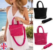 HandBag Beach Summer Rattan Woven Ladies Womens Girls Clutch Handbag Lined NEW