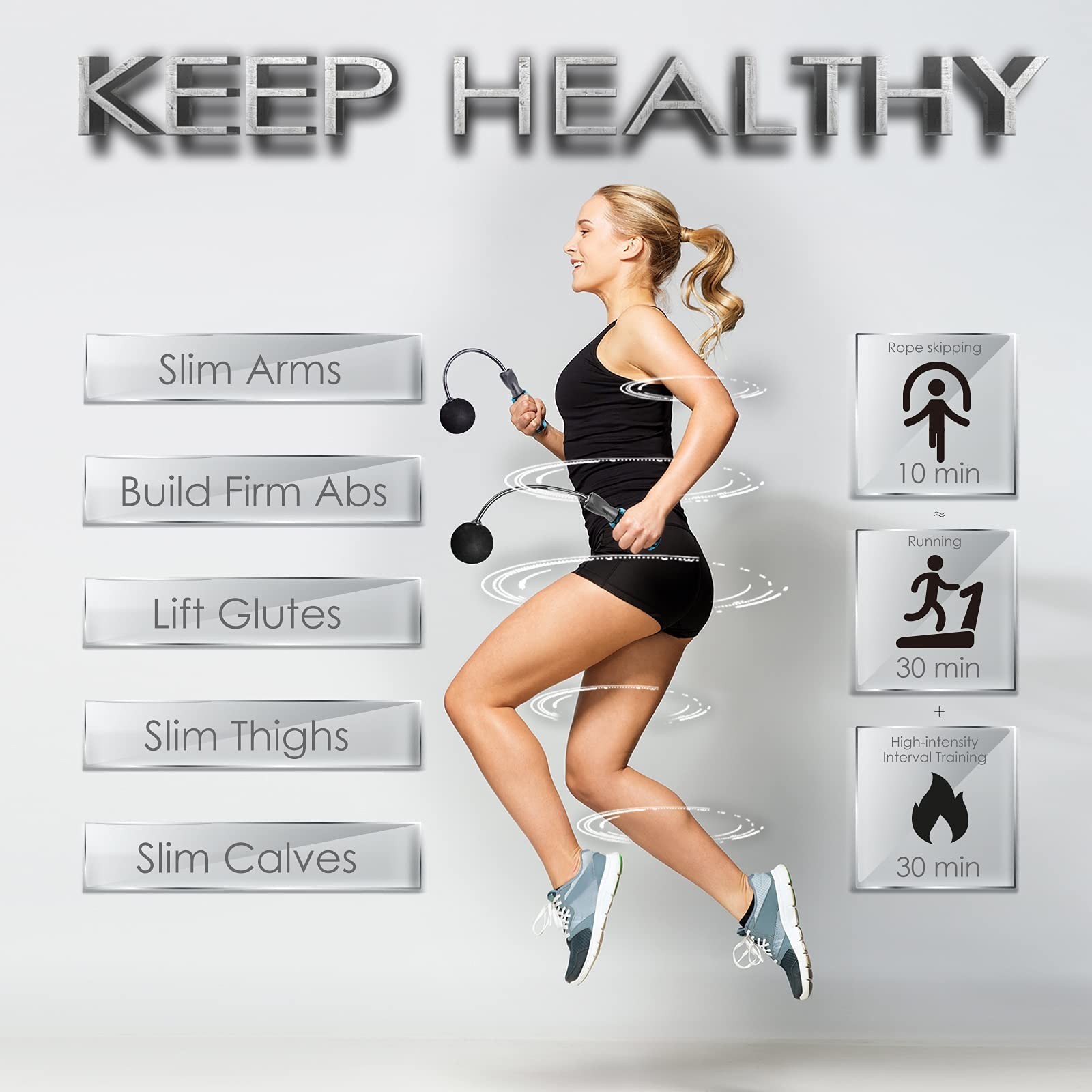 Weighted Jump Rope for Fitness Adjustable Ropeless Bod Rope High Speed Skippi...