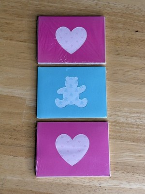 3 Vintage Hallmark Post It Note Pads Hearts & Teddy Bears New Sealed Read