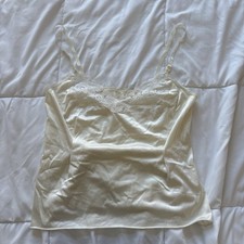 Vintage 90s Womens White Cami Babydoll Top Feminine Dainty Coquette Y2K Romantic