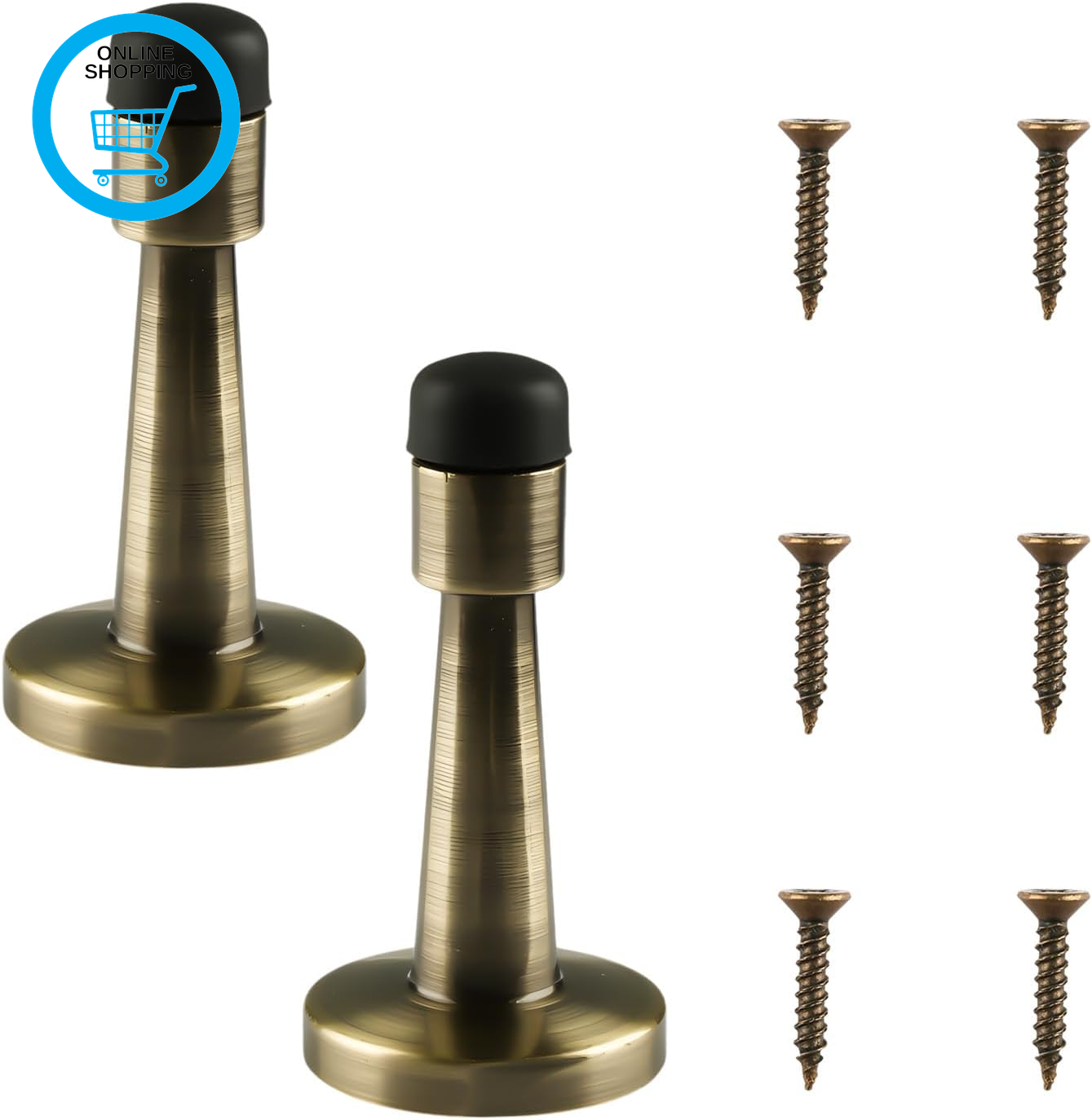 2Pack Antique Brass Door Stop,Zinc Alloy Wall Door Stoppers with Rubber Tips,Ant