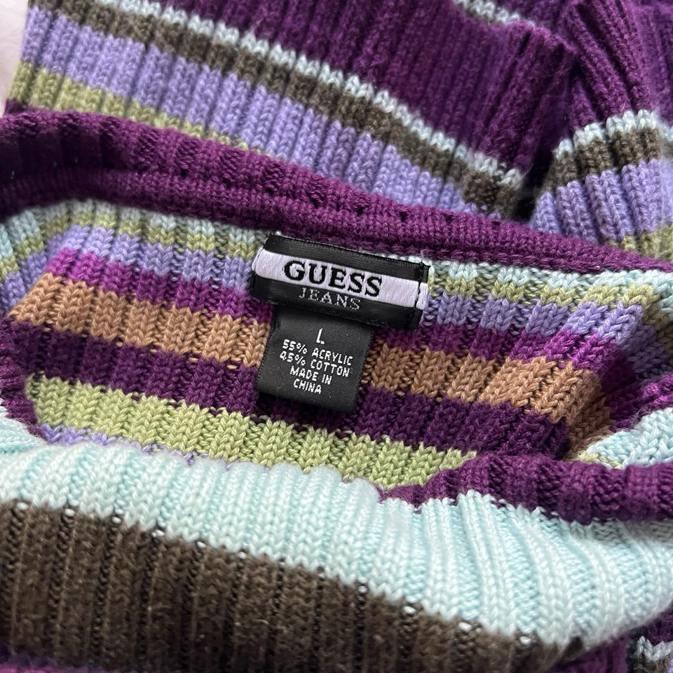 Suéter Vintage Guess Jeans Elástico Colorido Rayas Cuello Alto Años 90 Y2K Talla L Foto 3 de 3