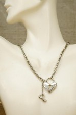 GUESS Costume Jewelry Key To My Heart Valentines Pendant Necklace Silver Tone