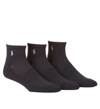 Polo Ralph Lauren 824322K Golf Classic Quarter Socks - 3 Pack Black O/S 