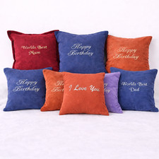 Luxury Suede Cushion Covers 18x18" Embroidered Gift Mum Dad Birthday I love you