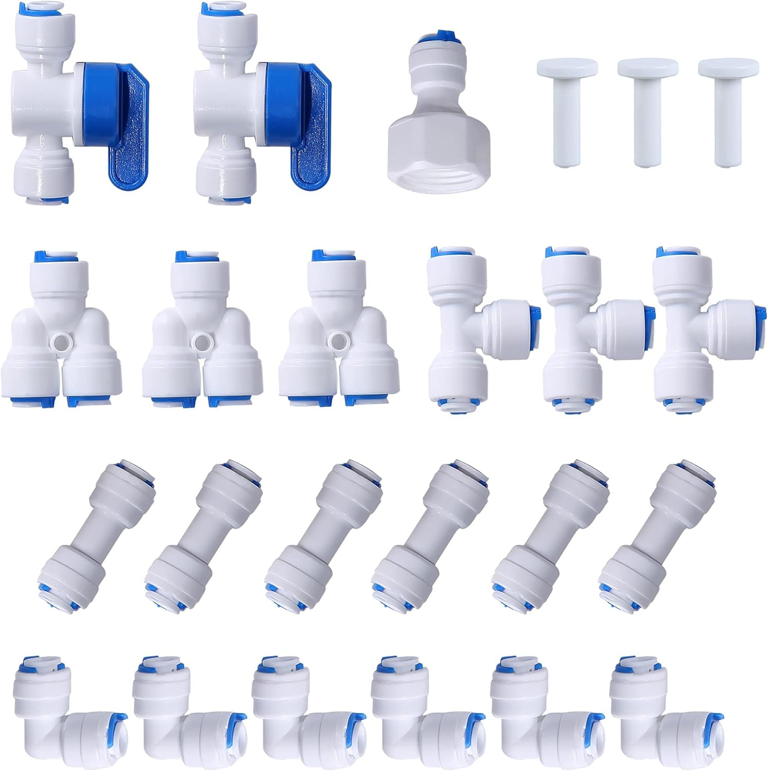 24 Pack 1/4 Inch Push Connect Water Tube Fittings RO Quick Connector Kit