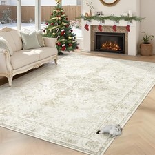 Area Rugs 5x7 Living Room Rug: Vintage Floral Washable Rug Soft Non-Slip Stain