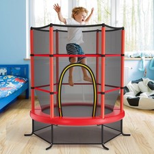 55" Trampoline Kids Toddler Trampoline w/ All-round Safety Enclosure Net Red