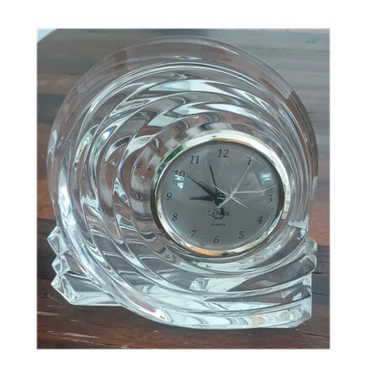 Lenox Clear Swirl Crystal Desk Clock Analog Quartz Movement Arabic Numerals