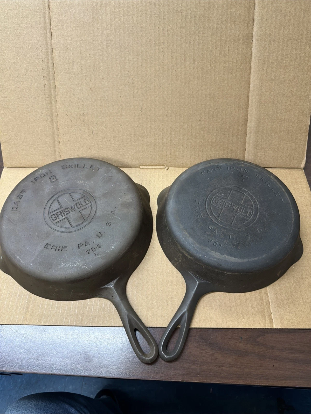 2-Griswold Cast Iron Skillets #8 (704L) & #7 (701) Erie PA USA Flat Bottom
Opens in a new window or 