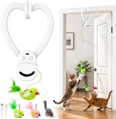 Interactive Cat Toy Automatic Flying Bird Feather Wand USB Rechargeable