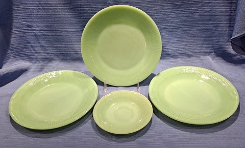 Lot of Four (4) Vintage Fire King Jane Ray Plates * 3 Dinner * 1 Saucer