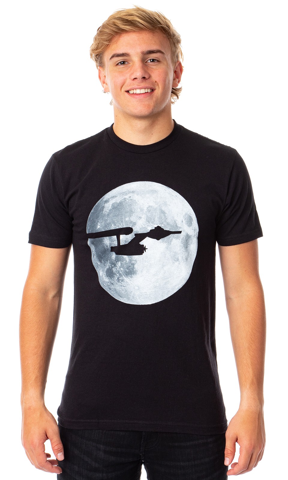 Camiseta Star Trek Para Hombre Starship Enterprise Silhouette Fondo Luna Adulto