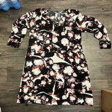 Simply Vera Vera Wang Dress Women M Black Floral Shift Short V-Neck