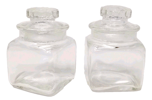 Vintage gemahlener Glasdeckel quadratisch Apotheker Glas Flasche Gewürz kleiner Kanister 3" Set 2 - Bild 7 von 11