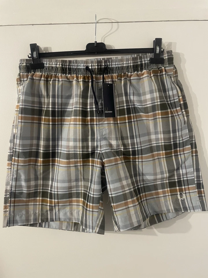 Fred Perry Karierte Badeshorts Taille 36 Nagelneu Mit Etikett