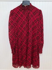 Tommy Hilfiger Red & Black Flocked Plaid Smocked Neck Long Sleeve Dress Size 16
