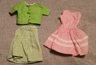 Vintage Barbie clothes 1960s Gingham Pink Dress Green Top Skirt