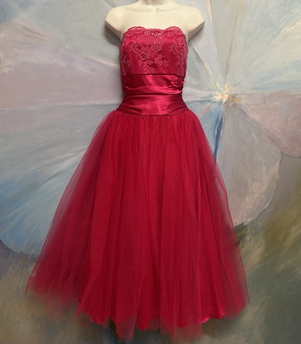 Vintage 80er JESSICA McClintock für Gunne Sax Tüll Spitze Abschlussball Brautjungfer XS/6