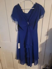 S.L. Fashions Blue Drapeneck Pin Dress Womens Size 14P Petite NWT