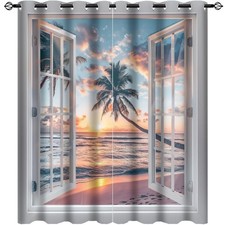 Sunset Ocean Beach Grommet Blackout Curtains for Bedroom, Tropical Palm Tree ...