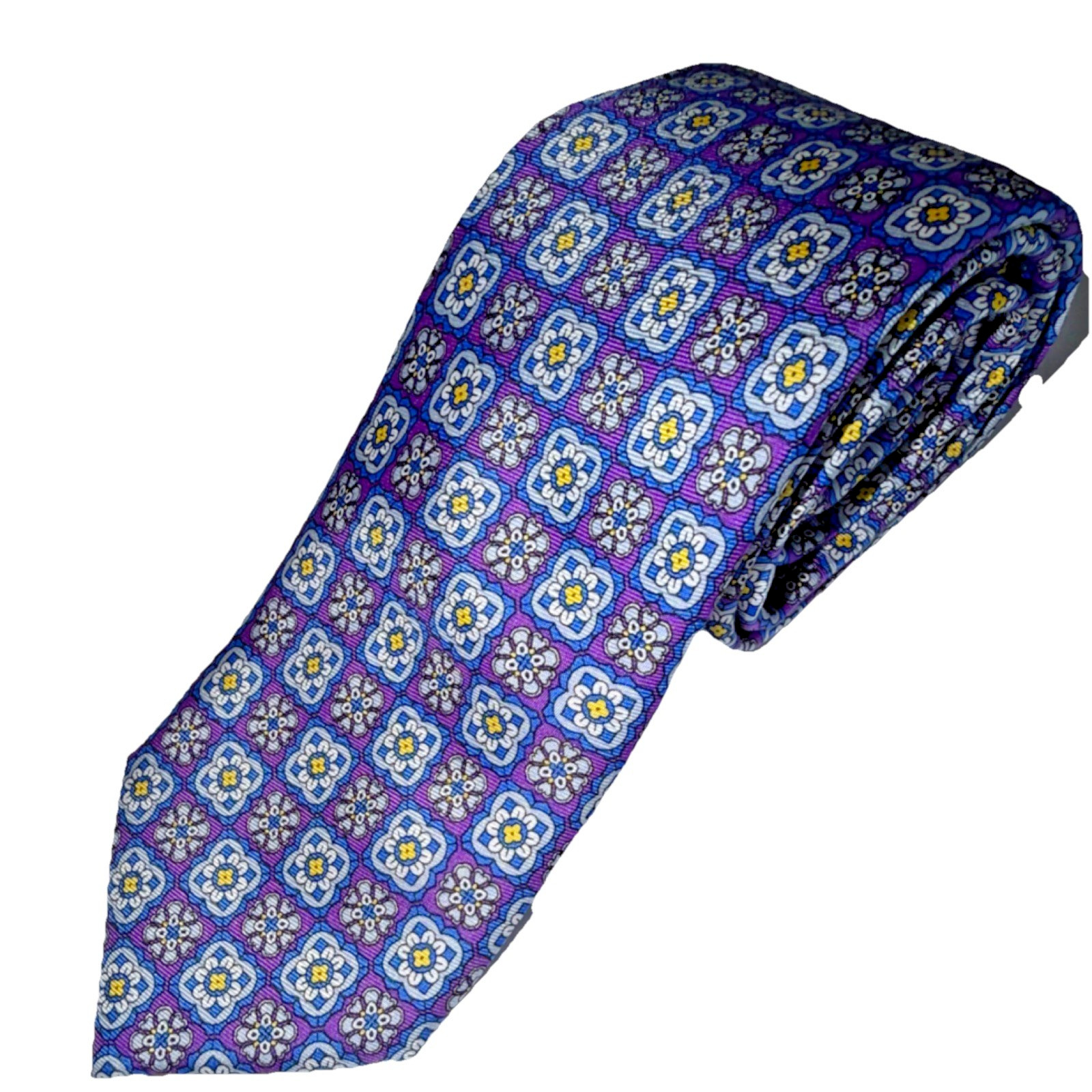 Cremieux 100% Silk Purple Blue Yellow White Geometric Men's Tie Woven Classic