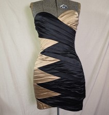90s Y2K Bebe Bodycon Dress 2 Toned Silk Party Club Black Gold XS New Years Eve