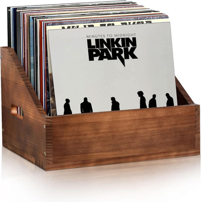 Wooden Vinyl Record Storage Crate, Large-Capacity Retro Record Holder Box For...