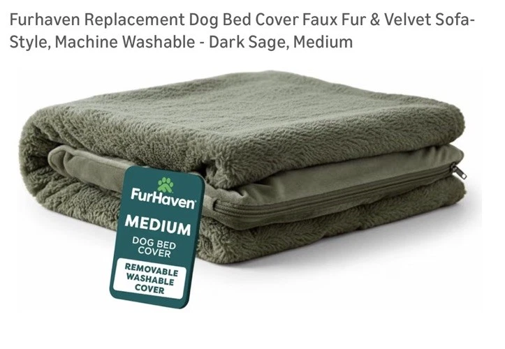 Furhaven Replacement Dog Bed Cover Faux Fur Dark Sage Medium