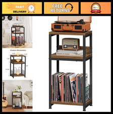 Compact 3-Tier Record Player Stand, Rustic Side Table for Turntables 100 Album