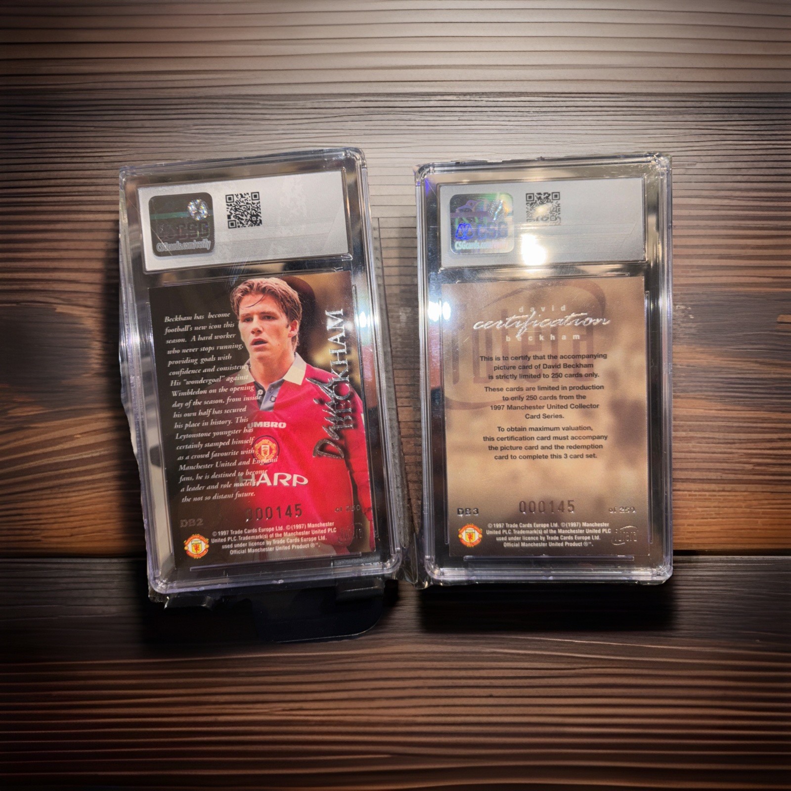 1997 Futera David Beckham Manchester United Redemption RC /250 CSG8.5 w/ COA  view 5
