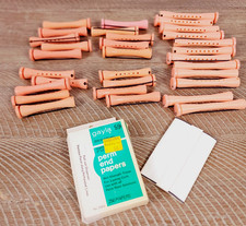 30 Vtg Mixed Orange Perm Rod Curlers Plastic Elastic Swing Arms  End Wraps