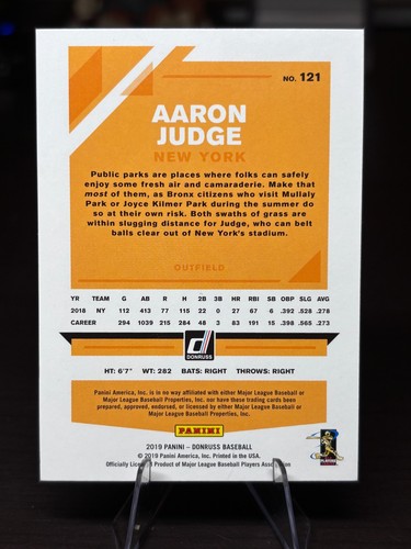 2019 DONRUSS Aaron Judge Yankees Baseball Card MLB #121 MVP - Picture 2 of 2