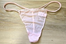 Vintage Victoria's Secret Angels Delicate Pink Silky Lace V-String Panties S