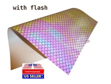 White AB mermaid print Fabric faux patent leather sheet for crafts