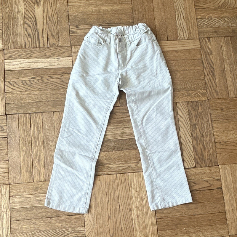 Bonpoint Unisex White Striped Straight Cotton Pants Elastic Waist 6