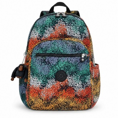 Kipling 15'' Laptop Multicolor Mosaic Print Nylon Backpack Monkey Keychain Bag
