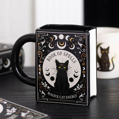 Witchy Gothic Buch der Zauber schwarze Magie Katze Buchform Keramik Geschenk Box Tasse