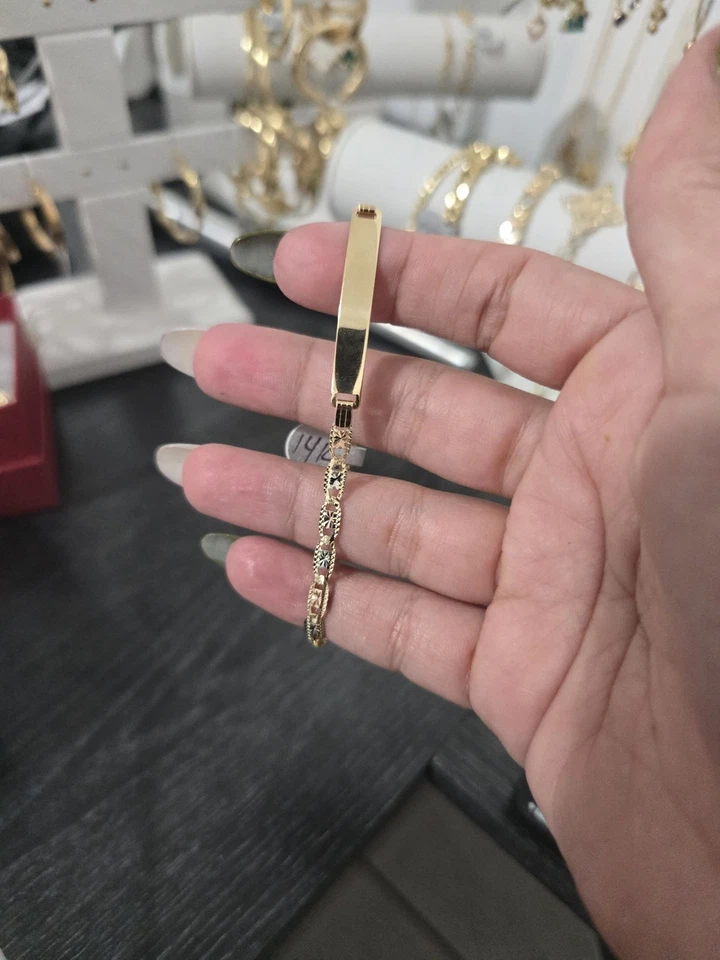 14K Tri Color Gold SOLID Valentino Mariner Anchor Bracelet Chain D/C 2mm-6mm - Image 2 of 2