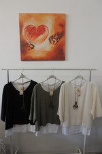 Neu T-Shirt Tunika Hängerchen Glitzer mit Untertop Kette  Made Italy 44,44,46