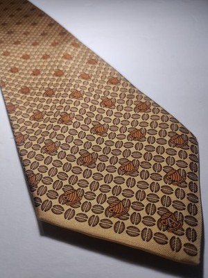 Vintage Arny's Paris Coffee Cup Coffee Beans Yellow Pattern Silk Tie Necktie 